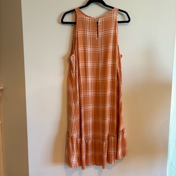 A.N.A. Orange Plaid High-Low Hem Dress Large Preppy Beach Flowy Lightweight - Picture 10 of 12